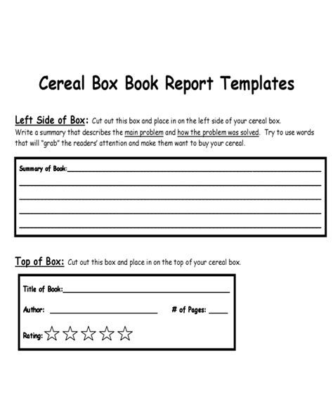 cereal box book report template editable